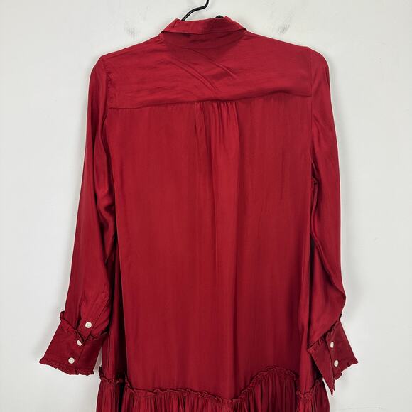 J.Crew Amelia Popover Shirtdress Drapey Viscose Twill Burgundy Ruffle Small NWT - Picture 11 of 14